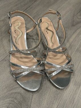 Nina Silver Rhinestone Strappy Heels